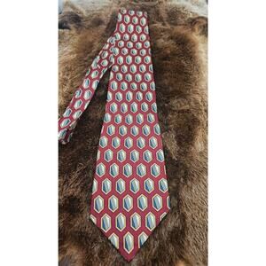 Countess Mara Men's 100% Silk Tie Burgundy Hexagon